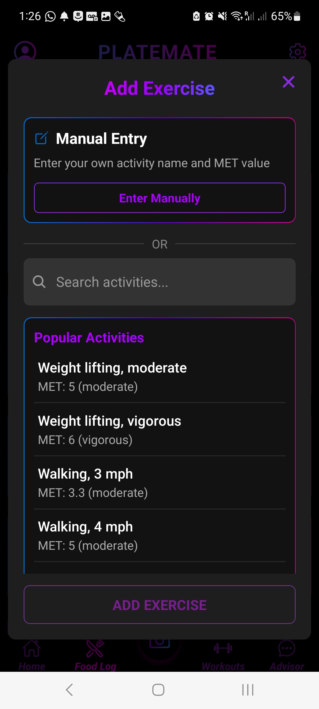 PlateMate Exercise